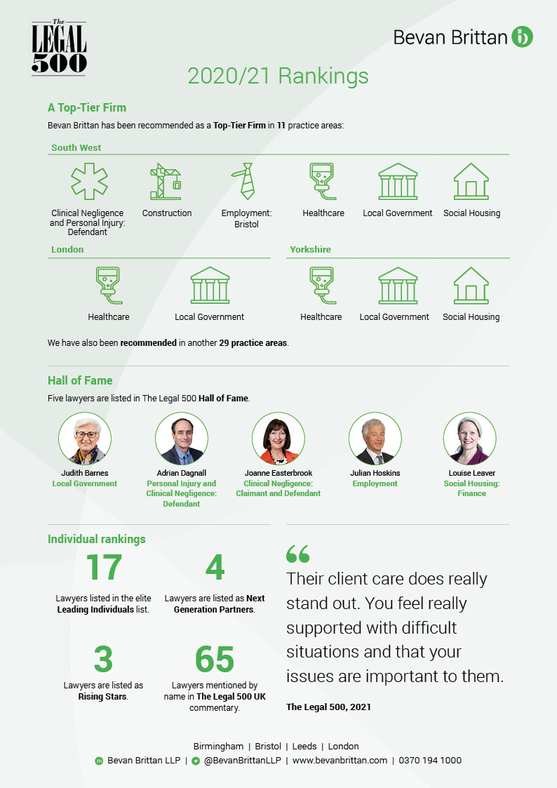 Bevan Brittan Legal 500 results 2020/21